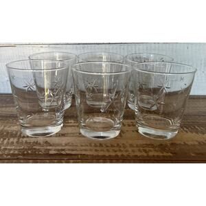 Set 6 Vintage MCM Barware Quartzex Star Dust Atomic Old Fashion Flared Glass